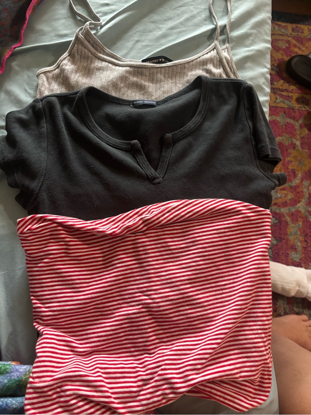 Brandy Melville lot Gray Ribbed Scoop Tank, striped tube top, black crop top sm